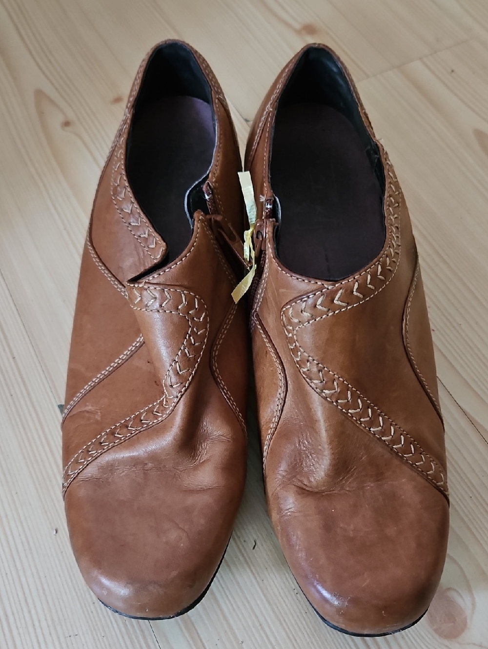Clarks Women's Brown Leather Ankle Booties with Stitch Detail